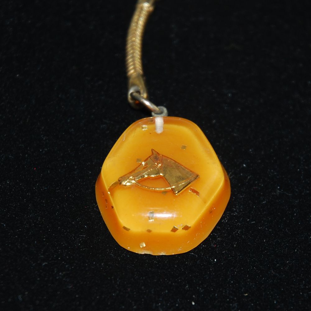 Vintage Resin Keychain Golden Horse gold flakes Biker 70s‎ 80s Handmade